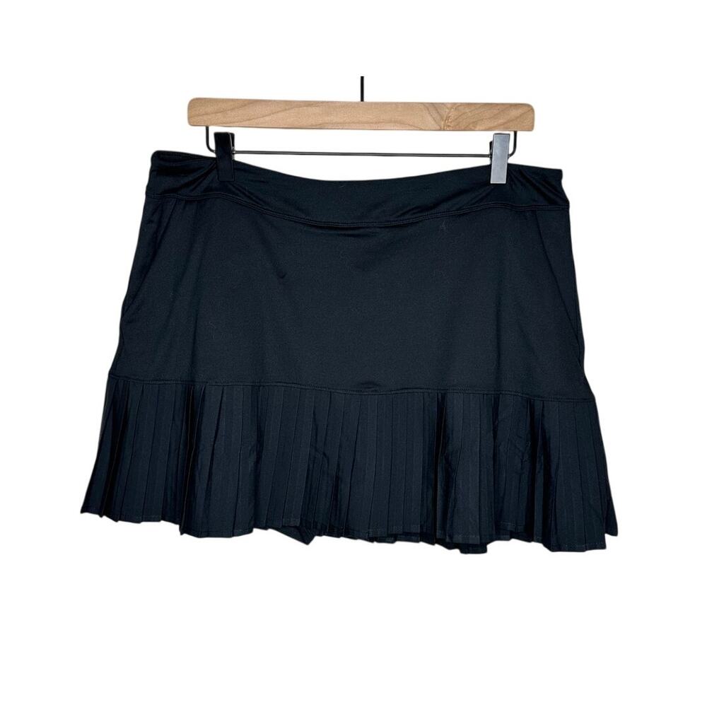 Topgolf Women L Black Pleated Mini Skirt Skort Biker Shorts Pockets Athletic